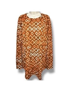 Lularoe Women’s Erin Raglan Sleeve Tunic Orange Aztec Size Large